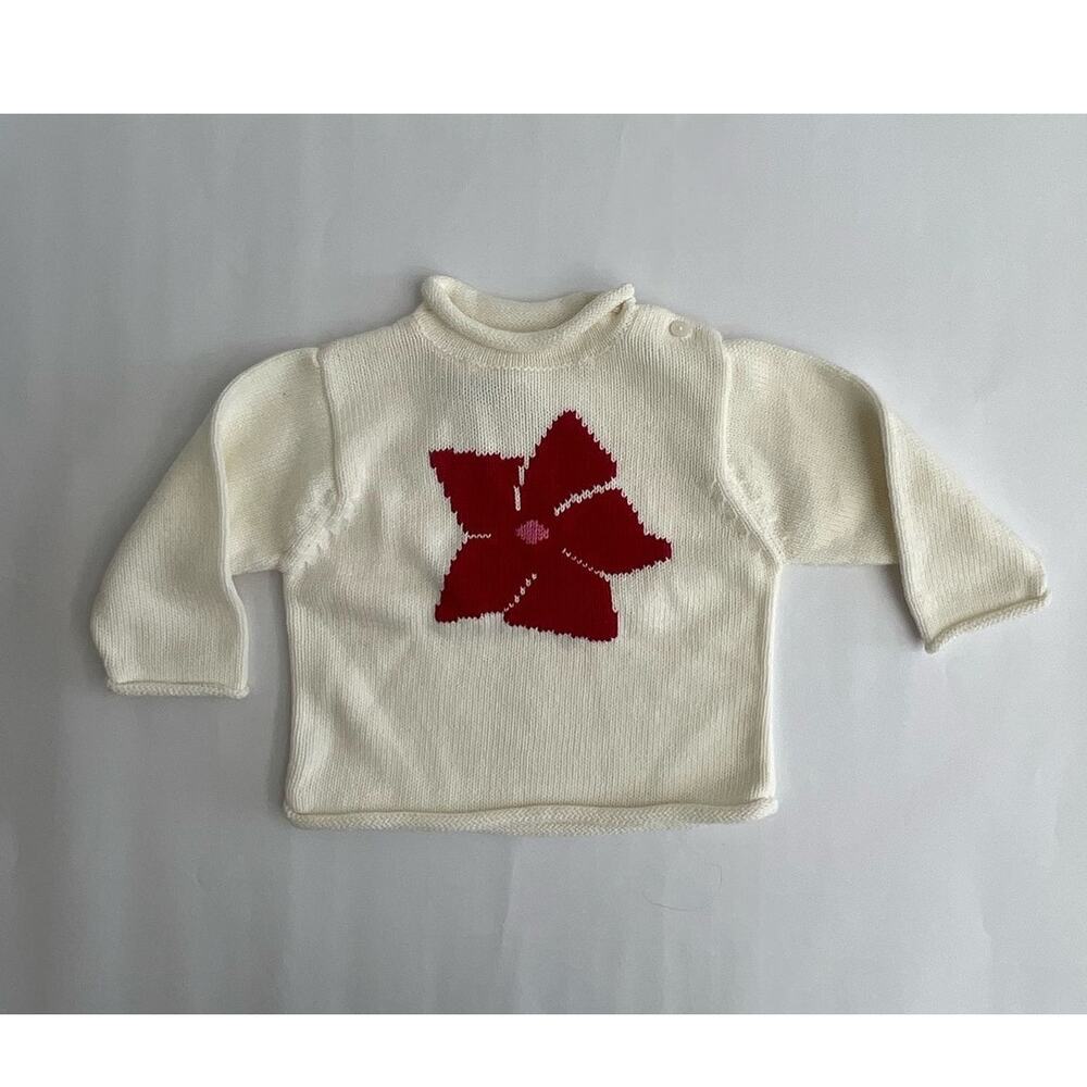 Baby GAP White Cream Christmas Holiday Flower Rollneck Sweater 3-6 month Newborn
